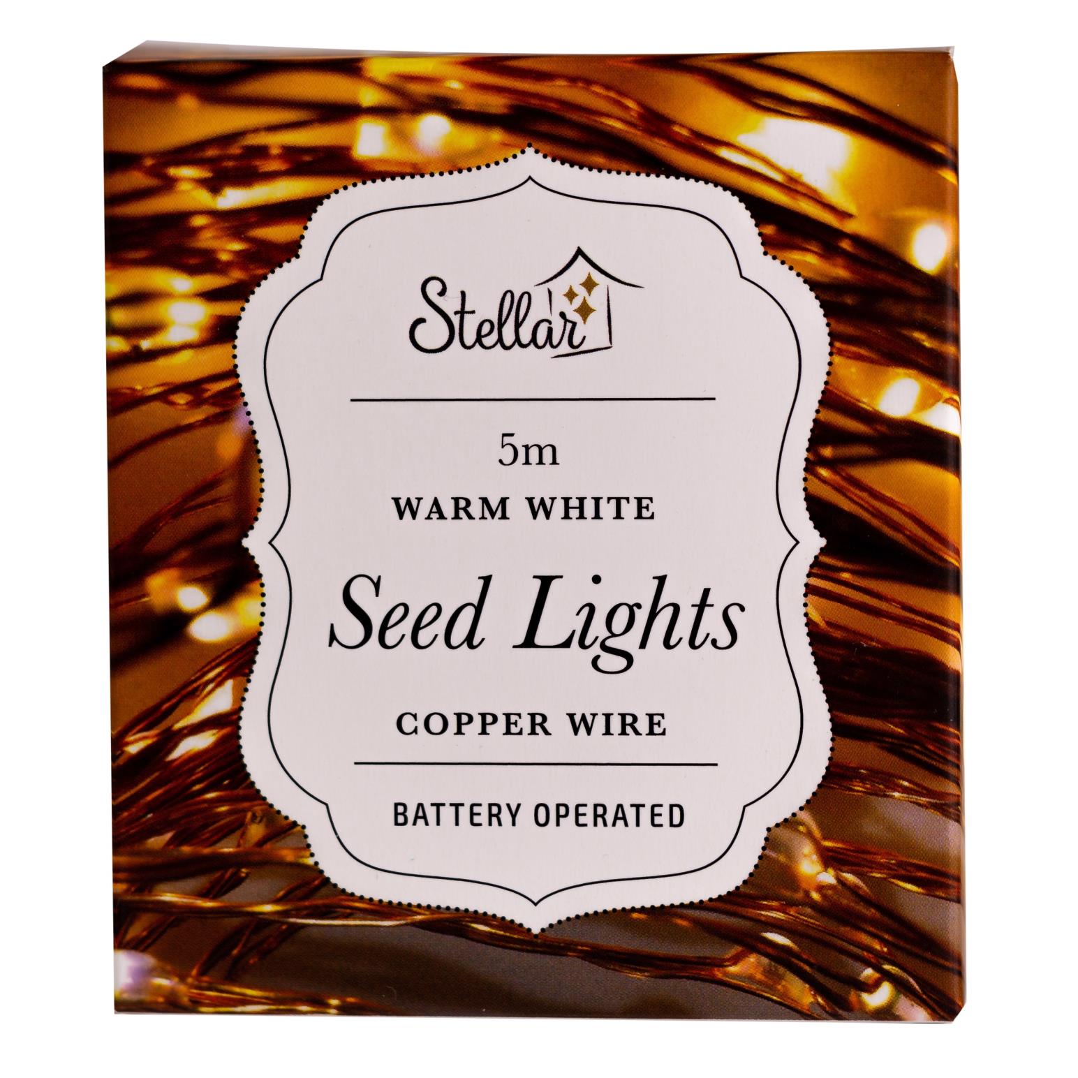 Stellar Haus 50 LED Seed Lights 5m AA Copper Warm White